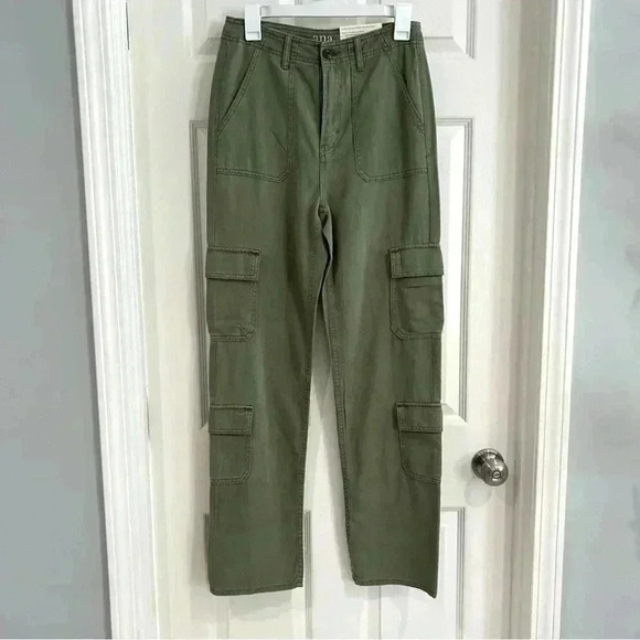 A.N.A. Cargo Pants Size 4 NWT High Rise Vintage Straight Leg Tencel Cotton Green - Picture 2 of 10
